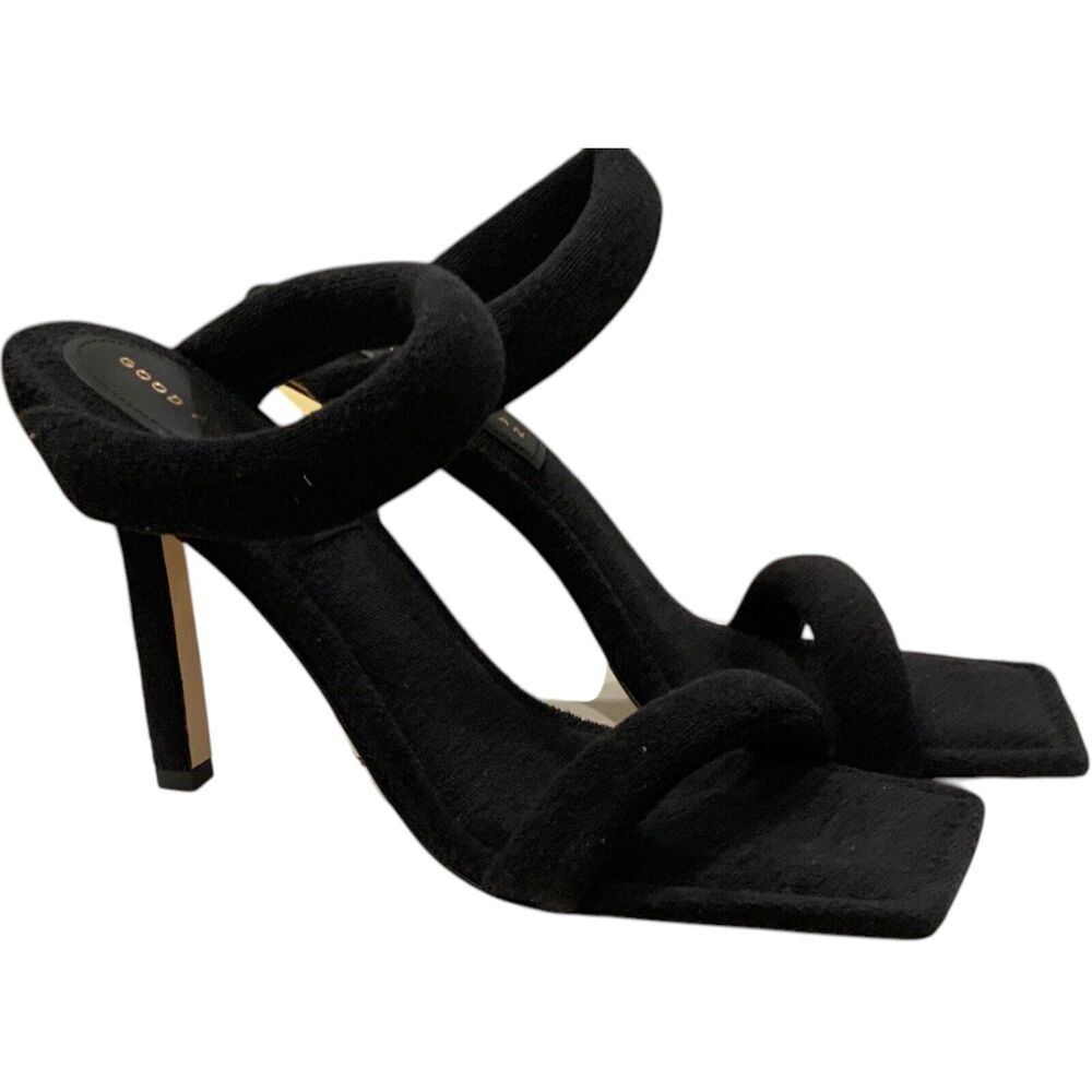 Good American Womens Sz 11 Terry Ankle Wrap Sandals Black Stiletto NEW Slide On